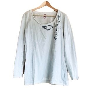 Kiara Floral appliqué embroidered scoop neck top size XXL